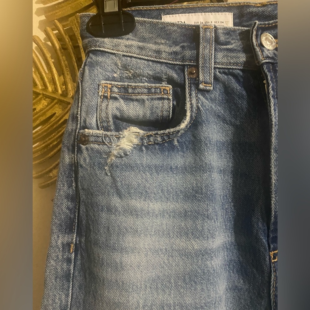 Zara Blue Distressed Flare Jeans - Picture 2 of 5